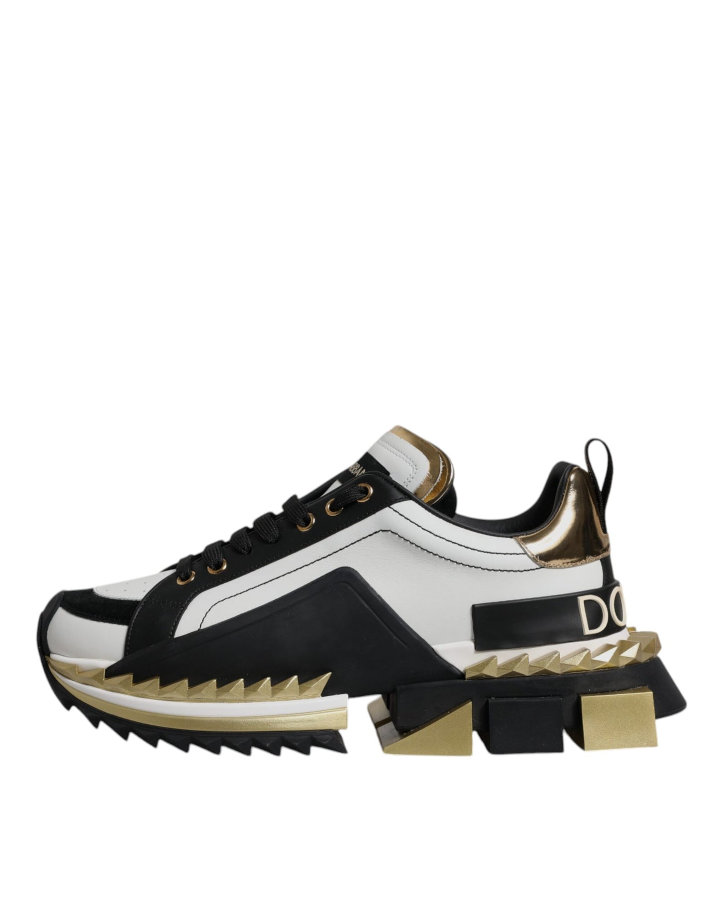 Dolce & Gabbana White Gold Black Leather SUPER KING Sneakers Shoes Dolce & Gabbana