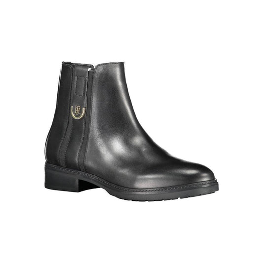 Tommy Hilfiger Black Leather Women Boot Tommy Hilfiger