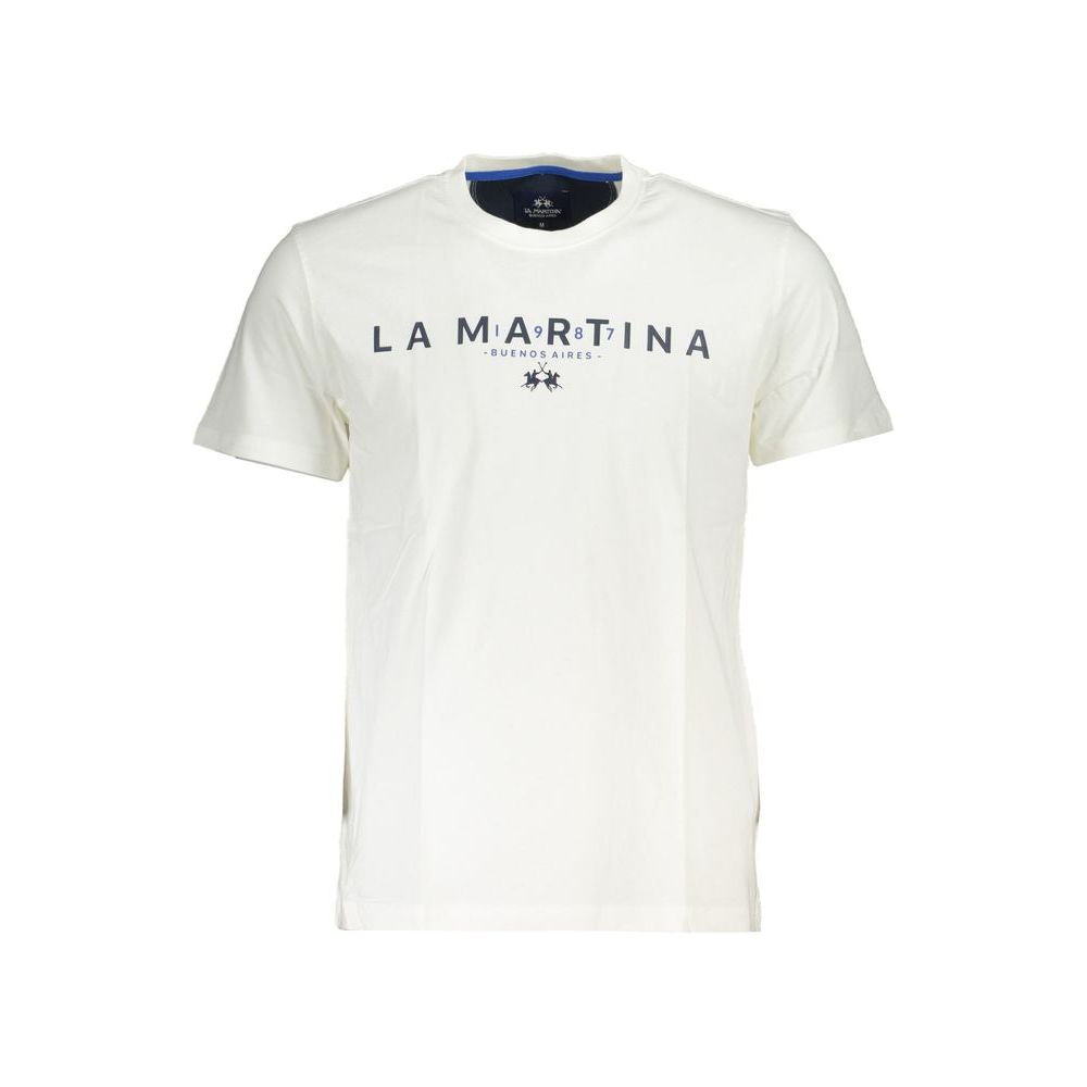 La Martina Chic White Crew Neck Tee with Logo Print La Martina