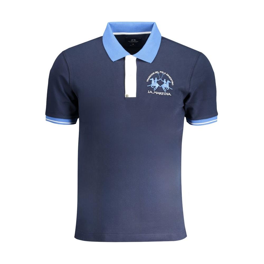 La Martina Blue Cotton Polo Shirt La Martina