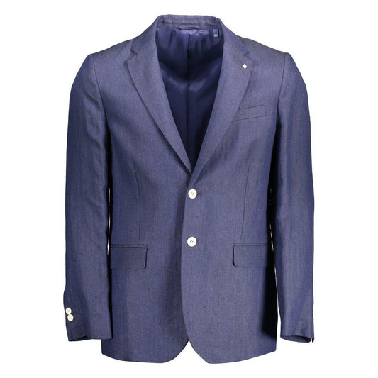 Gant Blue Linen Men Jacket Gant