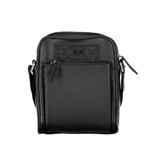 La Martina Black Leather Men Shoulder Bag La Martina