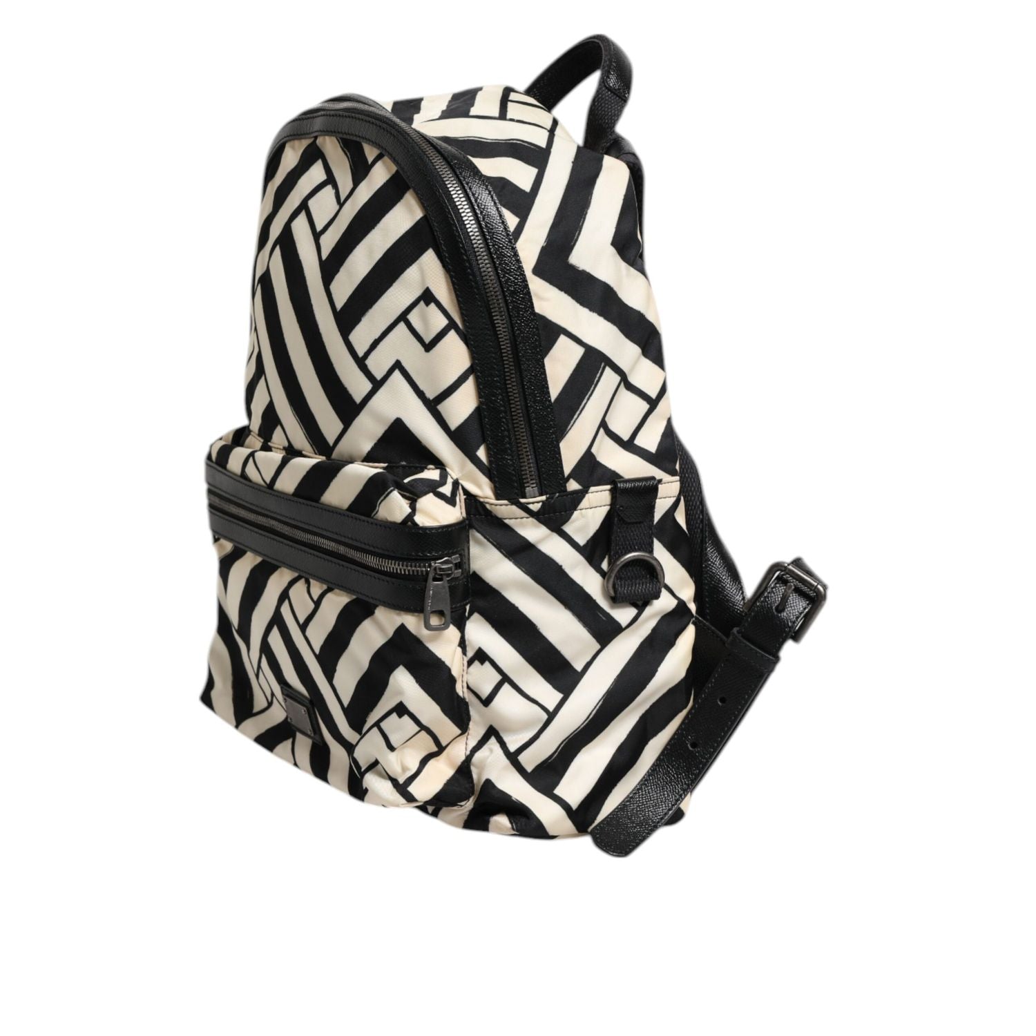 Dolce & Gabbana Black White Nylon Leather Travel Back Pack Bag