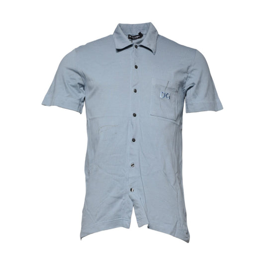 Dolce & Gabbana Blue Cotton Button Down Casual Men Polo Shirt