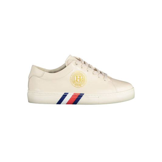 Tommy Hilfiger Beige Leather Women Sneaker Tommy Hilfiger