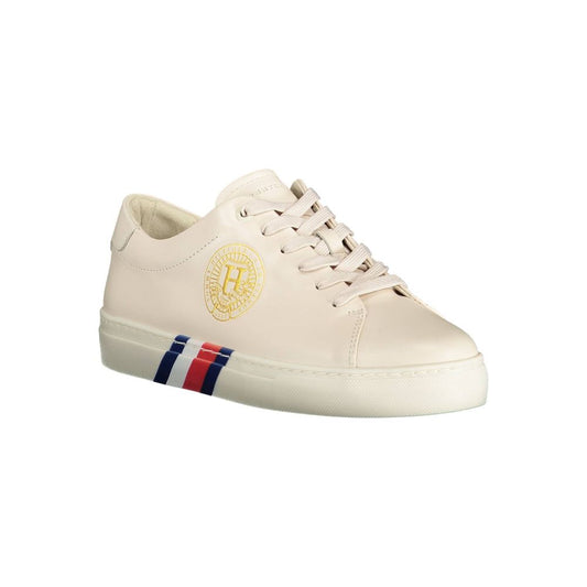 Tommy Hilfiger Beige Leather Women Sneaker Tommy Hilfiger