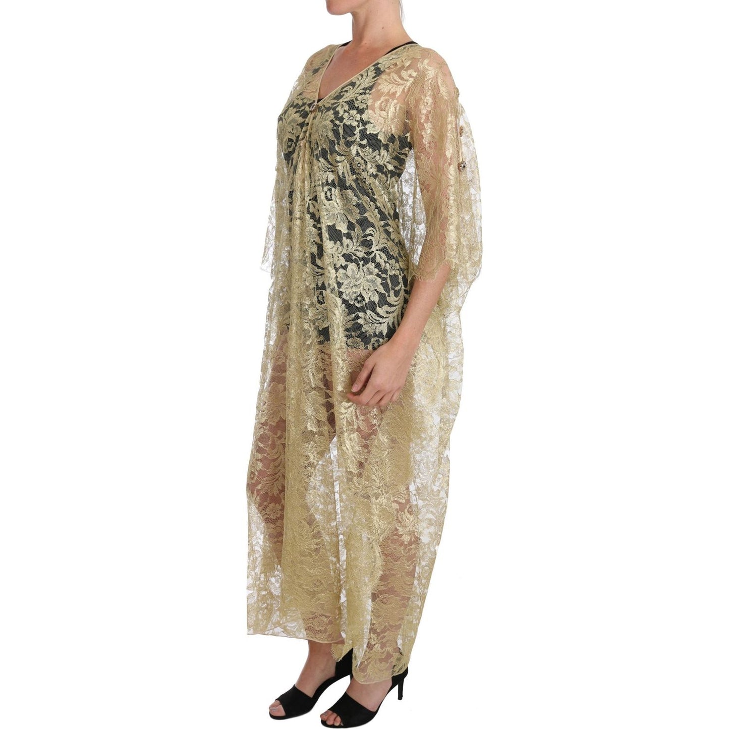 Dolce & Gabbana Golden Floral Lace Kaftan Sundress Dolce & Gabbana