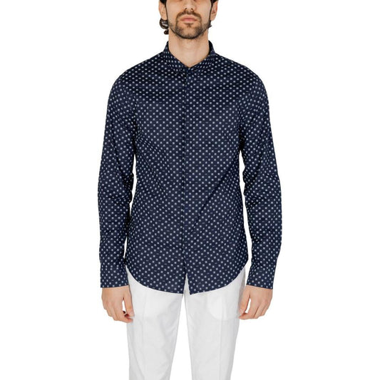 Armani Exchange Blue Cotton Shirt Armani Exchange Light Gray
