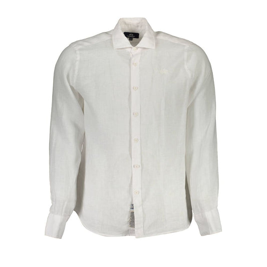 La Martina White Linen Men Shirt La Martina