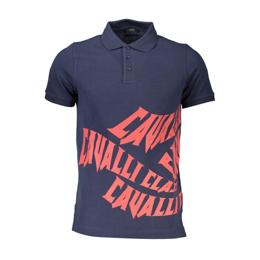 Cavalli Class Blue Cotton Men Polo Shirt Cavalli Class