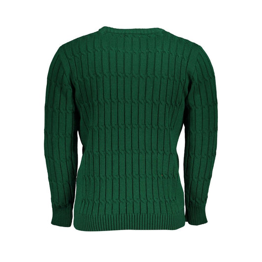 U.S. Grand Polo Elegant Crew Neck Twisted Green Sweater U.S. Grand Polo