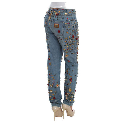 Dolce & Gabbana Crystal Roses Heart Embellished Jeans
