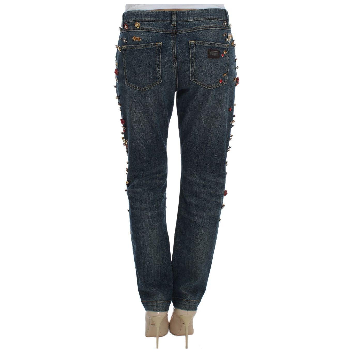Dolce & Gabbana Crystal Roses Heart Embellished Jeans