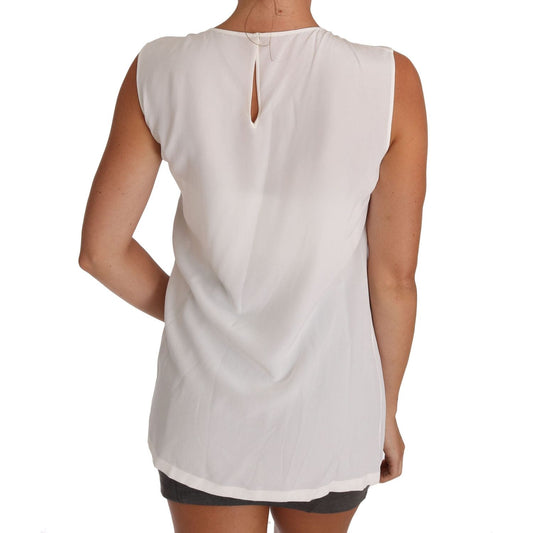 Dolce & Gabbana Elegant White Silk Sleeveless Top with Lace Detail Dolce & Gabbana