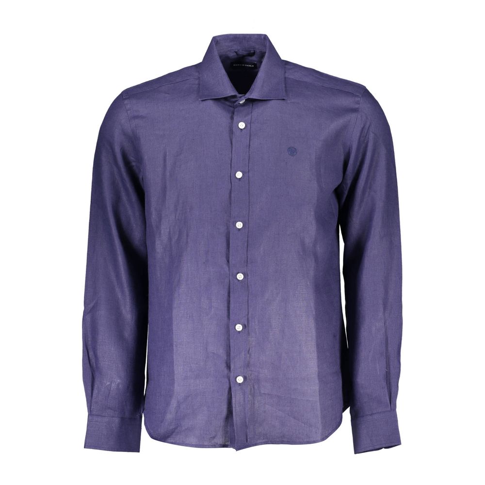 North Sails Blue Linen Men Shirt North Sails