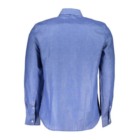 North Sails Blue Linen Men Shirt North Sails