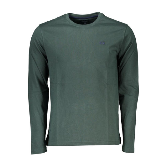 La Martina Elegant Crew Neck Green Tee with Embroidery La Martina