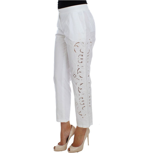 Dolce & Gabbana Elegant White Floral Cutout Dress Pants Dolce & Gabbana