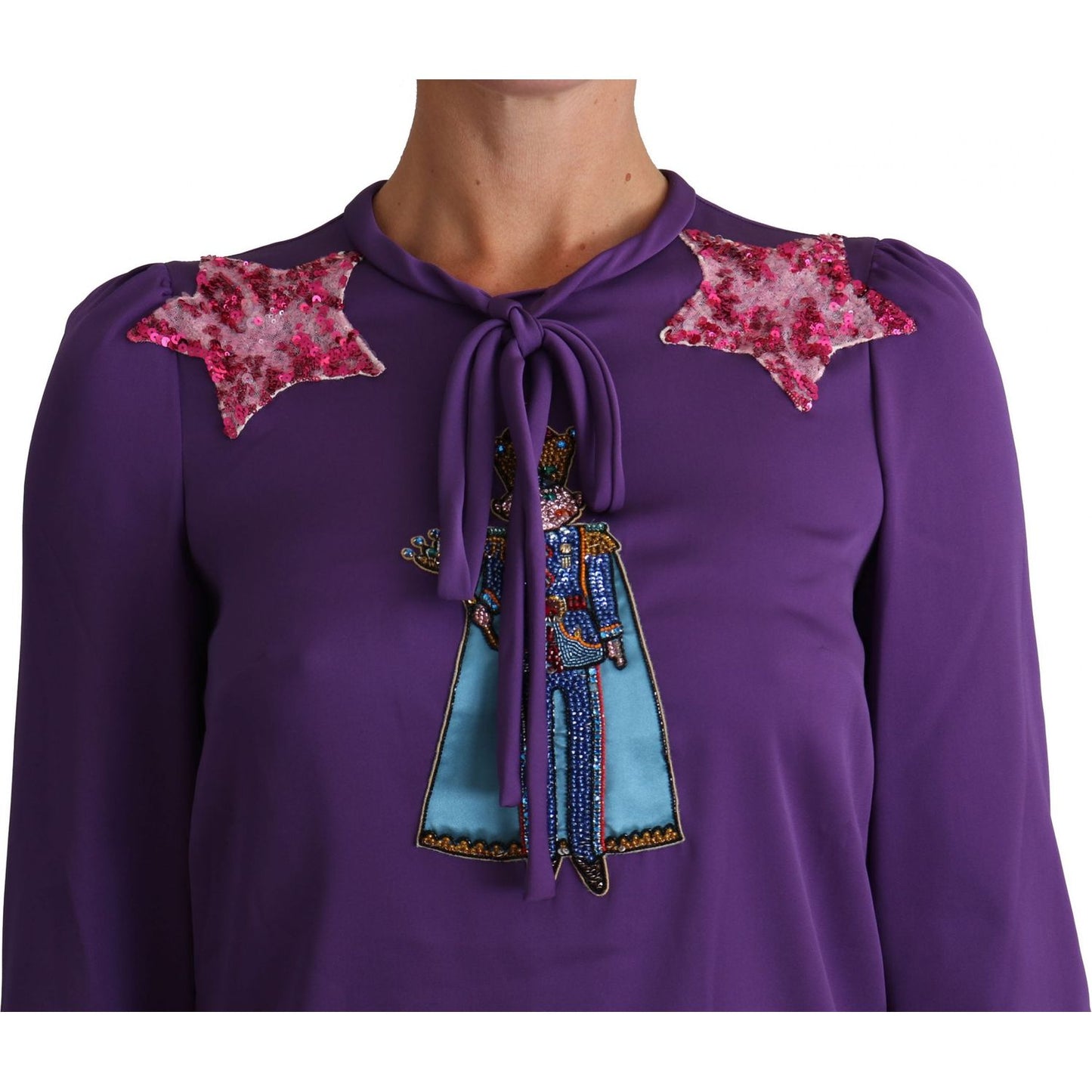 Dolce & Gabbana Enchanted Purple Silk Crystal Blouse Dolce & Gabbana