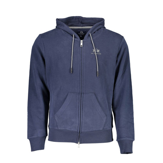 La Martina Elegant Blue Hooded Sweatshirt with Zip Detail La Martina