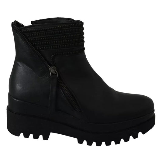 Ovyé Black Leather Zipper Ankle Boots Shoes Ovyé