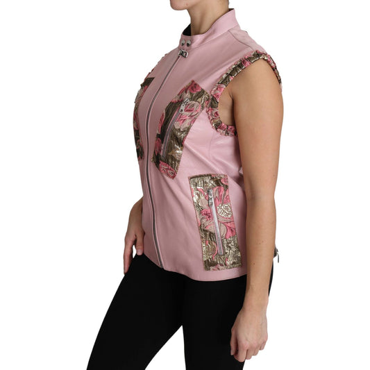 Dolce & Gabbana Stunning Pink Sleeveless Leather Vest Coats & Jackets Dolce & Gabbana