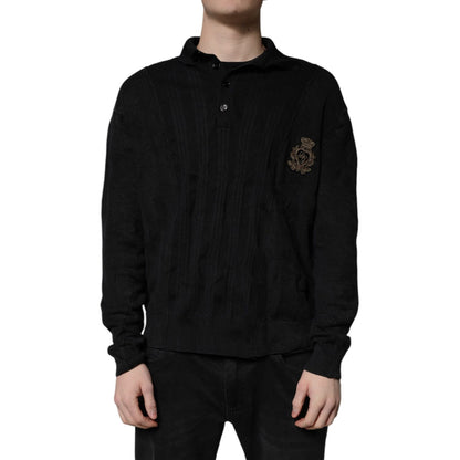 Dolce & Gabbana Black Heraldic Silk Buttoned Pullover Sweater