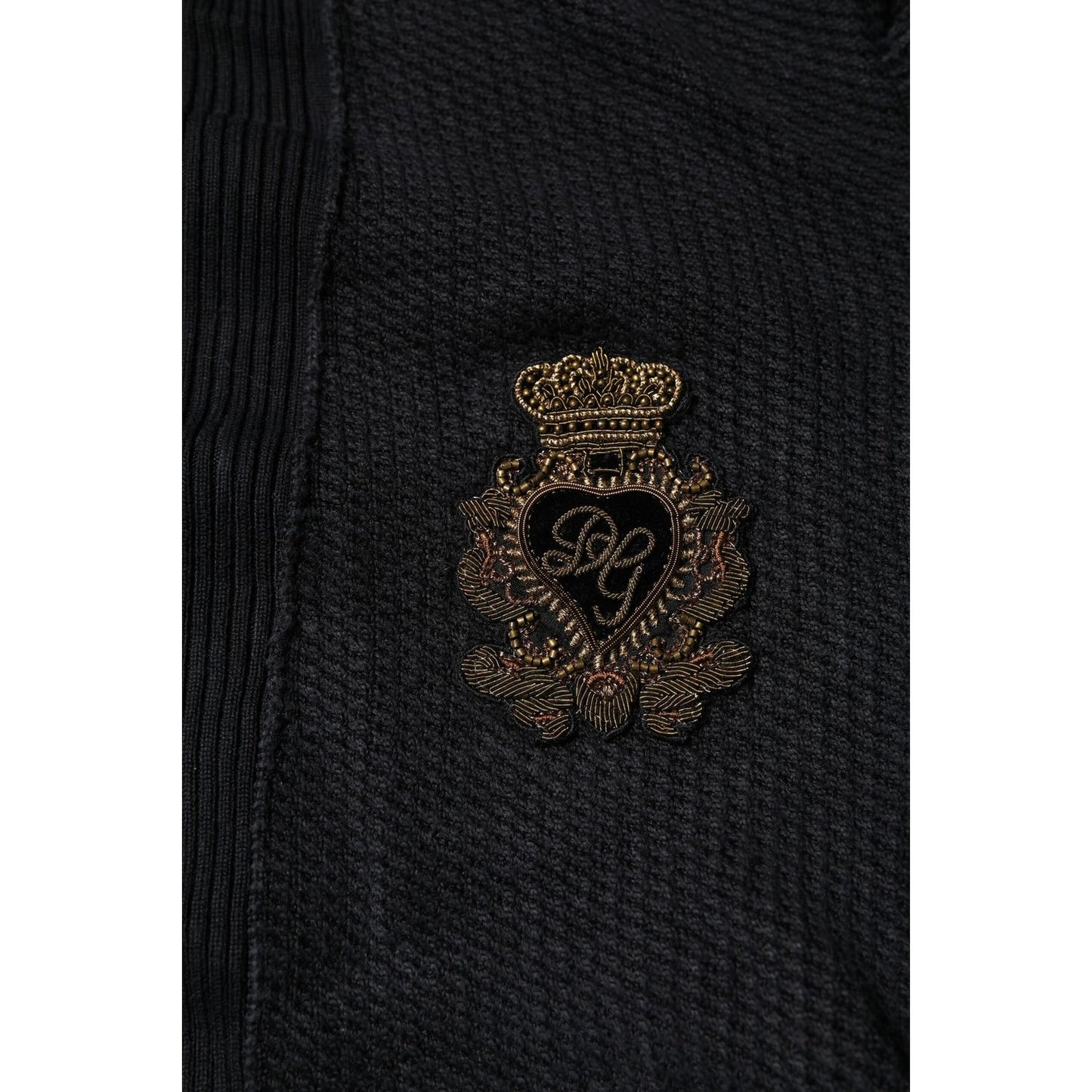Dolce & Gabbana Black Heraldic Silk Buttoned Pullover Sweater
