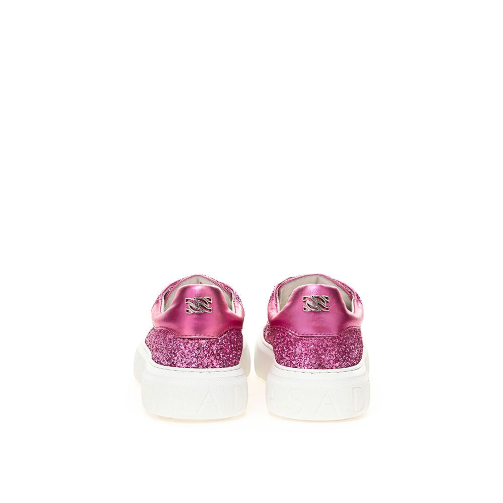 Casadei Fuchsia Fabric And Leather Low Top Sneakers