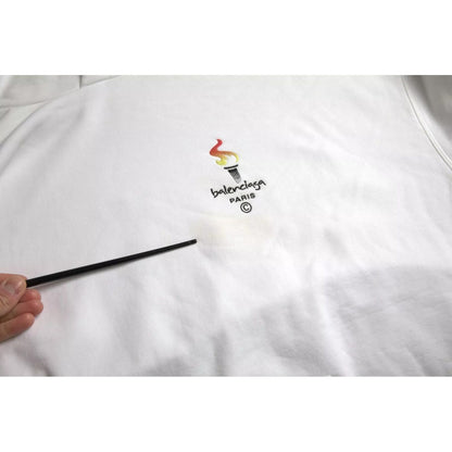 Balenciaga White Cotton Logo Hooded Pullover Oversize Sweater