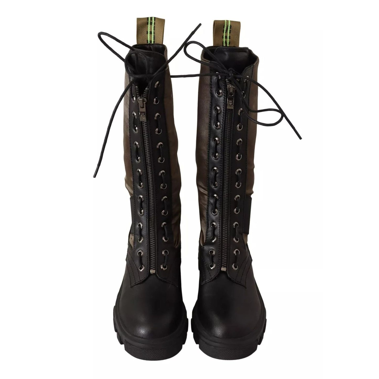 Gaelle Black Green High Combat Boots Lace Up Military Shoes Gaelle