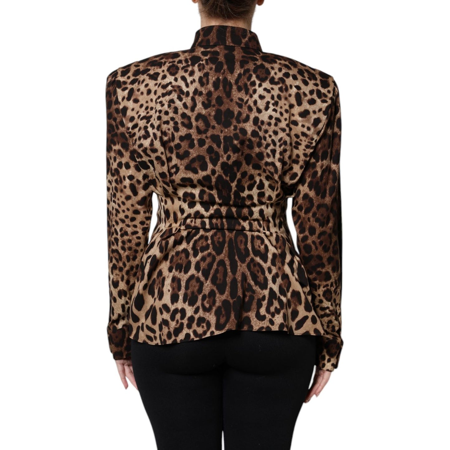 Dolce & Gabbana Brown Leopard Silk Button Down Coat Jacket