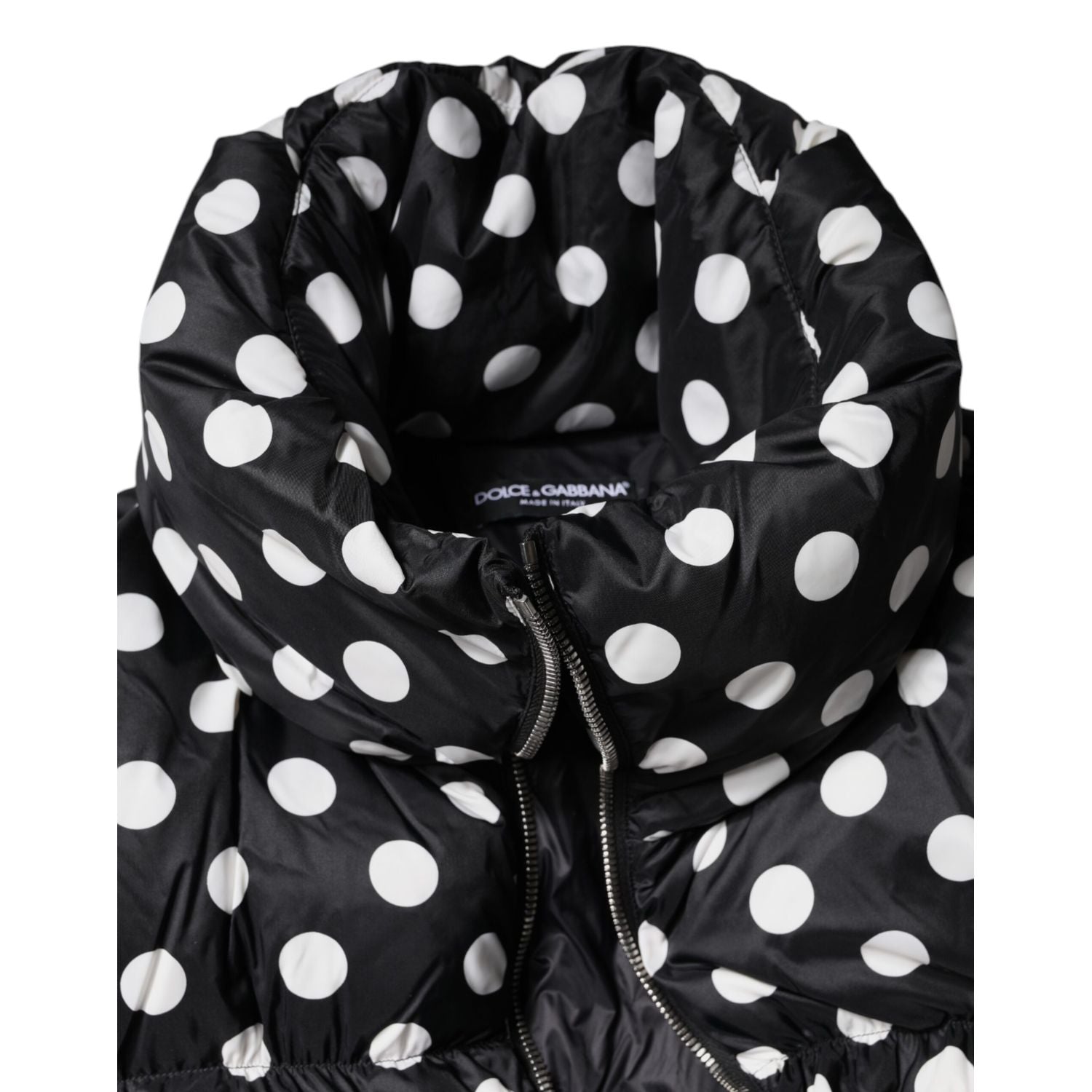 Dolce & Gabbana Black White Polka Dot Full Zip Puffer Jacket
