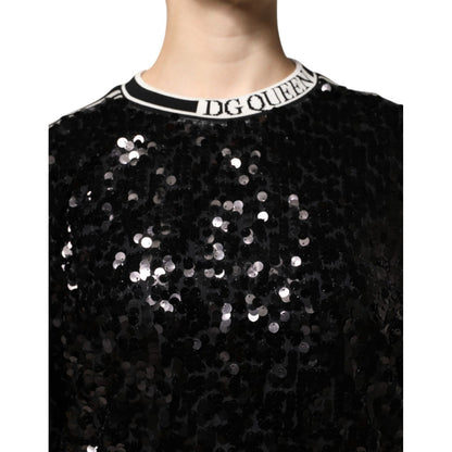 Dolce & Gabbana Black DG Queen Sequin Pullover Sweater