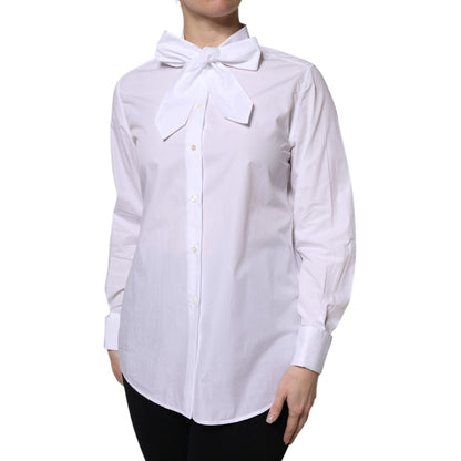 Dolce & Gabbana White Ascot Collar Long Sleeve Blouse Top