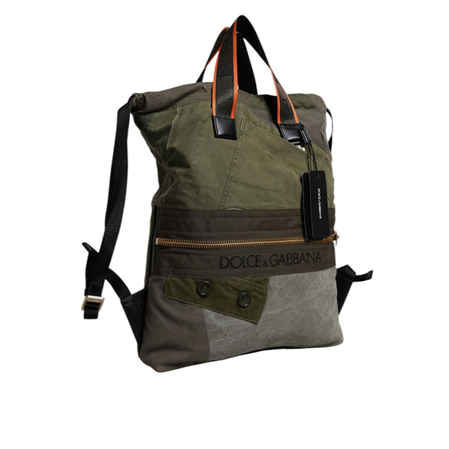Dolce & Gabbana Military Green Patchwork Rucksack Backpack Bag