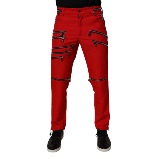 Dolce & Gabbana Red Zipper Embellished Straight Pants