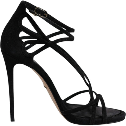 Dolce & Gabbana Black Leather Stiletto Heels Sandals Shoes