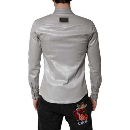 Dolce & Gabbana Metallic Gray Cotton Button Down Shirt