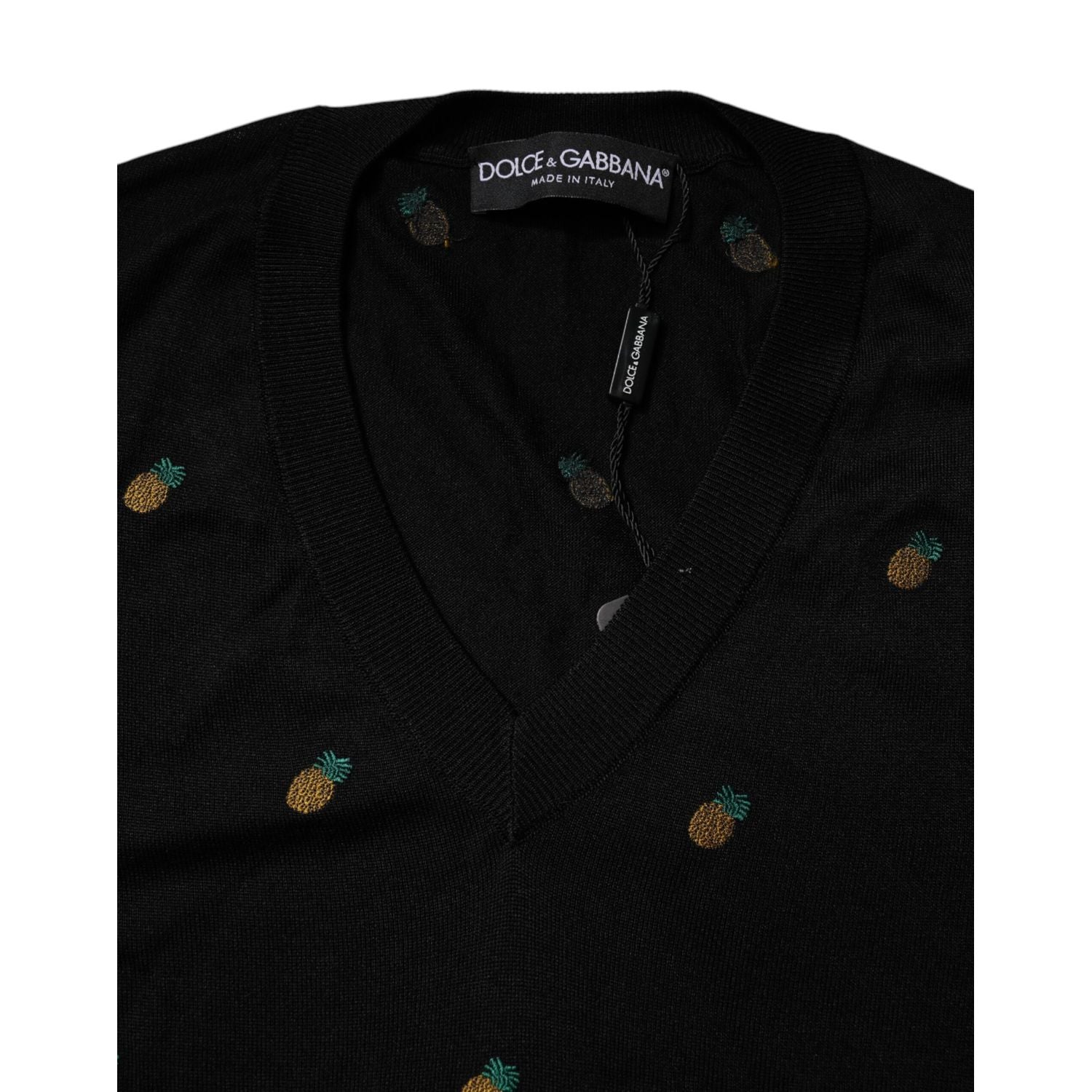 Dolce & Gabbana Black Pineapple Crew Neck Pullover Sweater