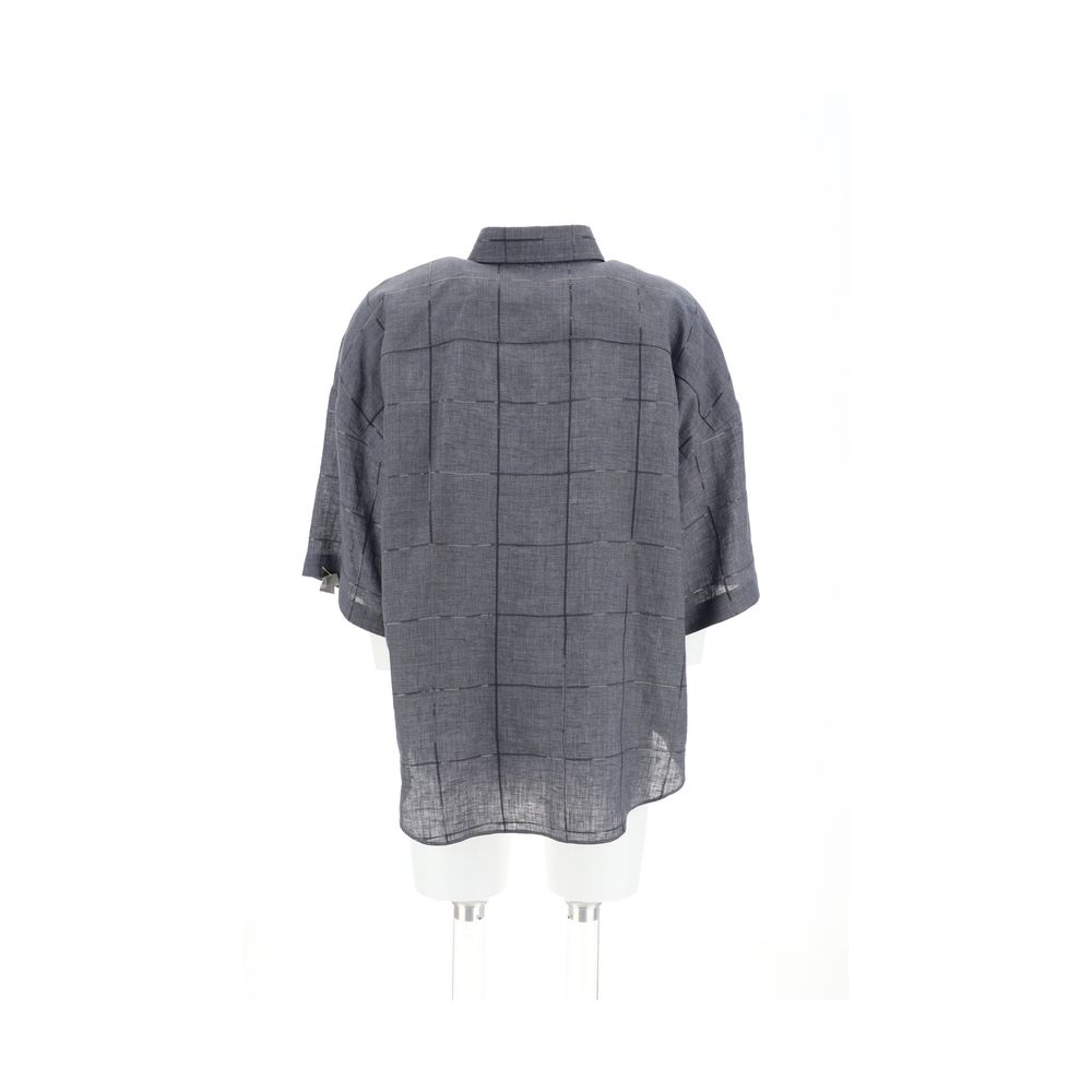 Brunello Cucinelli Gray Linen Shortsleeve Shirt