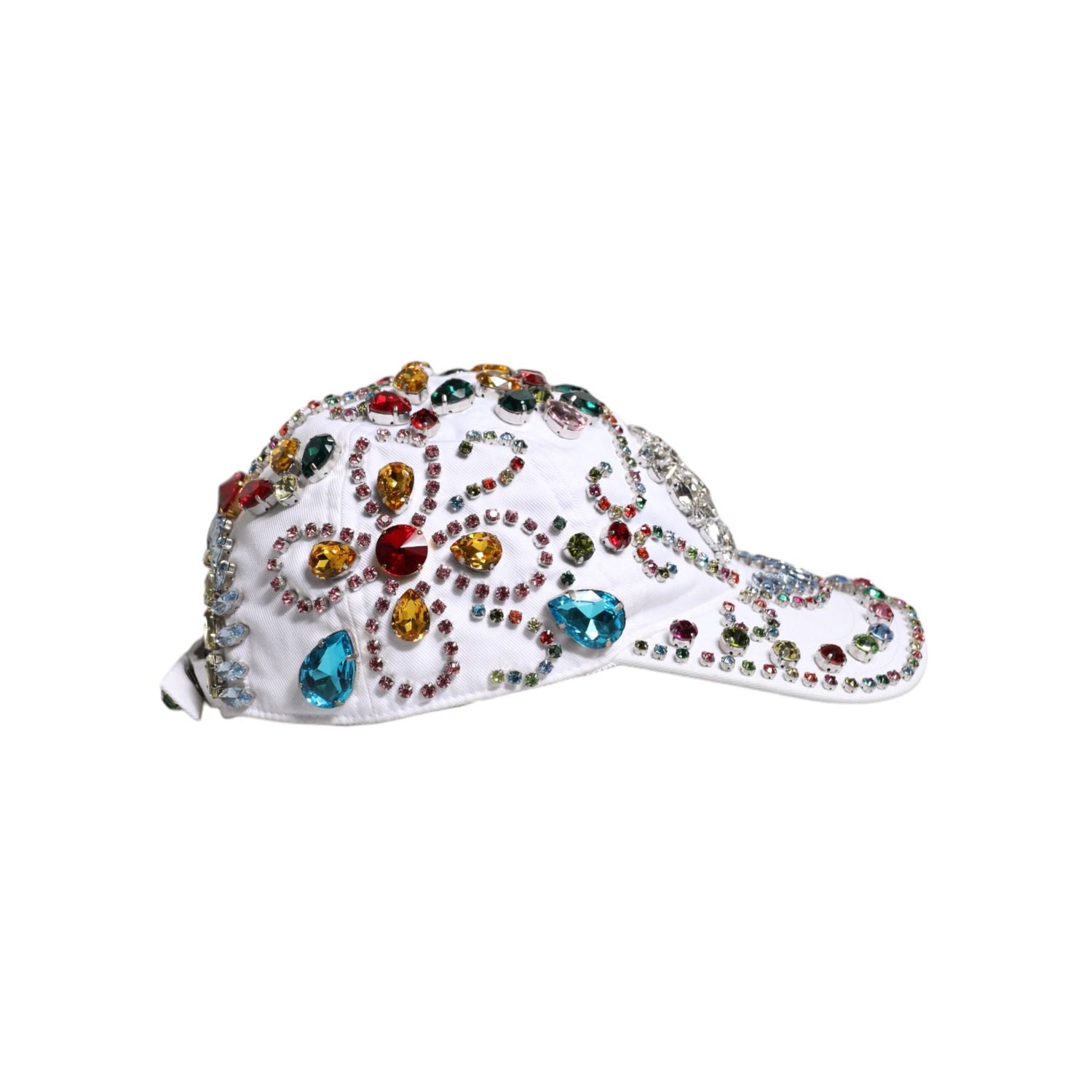 Dolce & Gabbana White Multicolor Crystal Embellish Baseball Cap