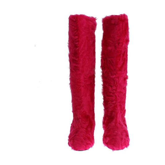 Dolce & Gabbana Elegant Pink Lambskin Fur Boots Dolce & Gabbana