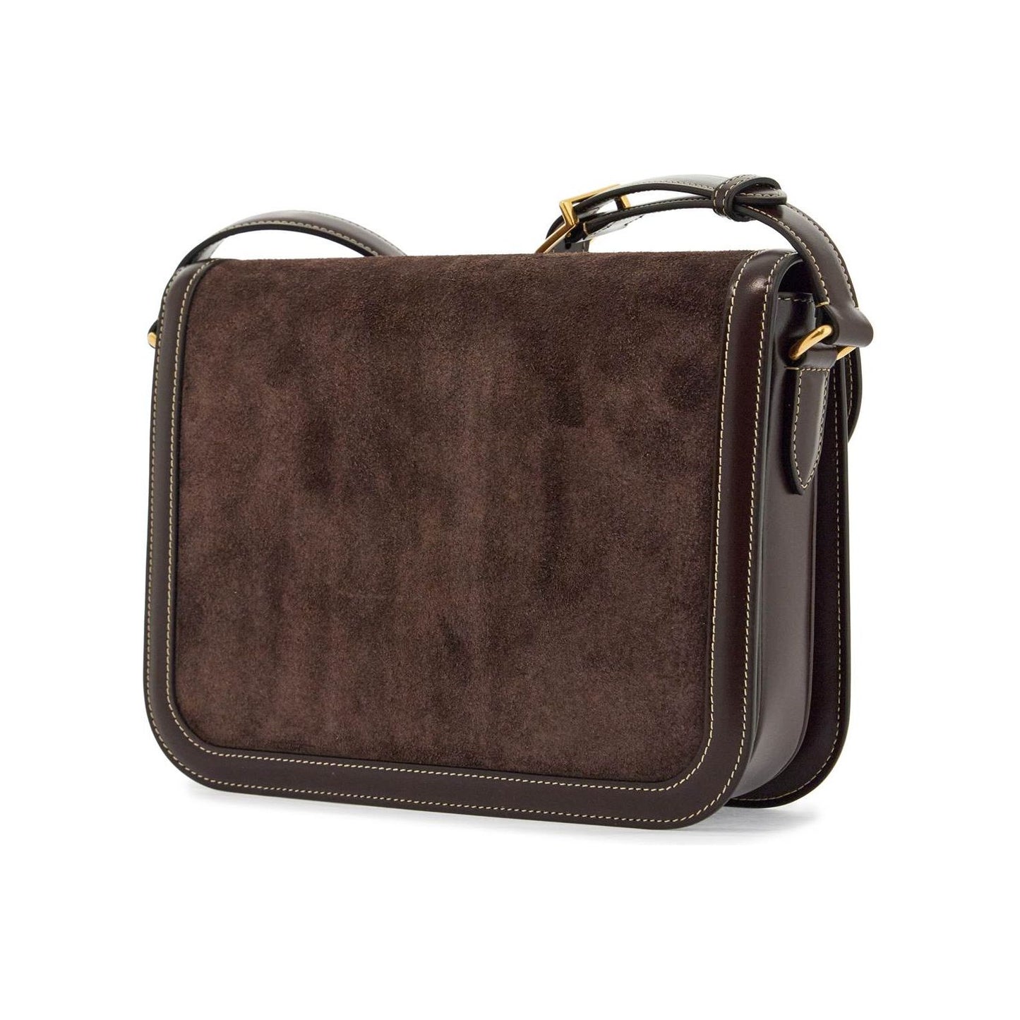 Valentino Garavani shoulder bag in dark brown suede with golden buckle Handbag Valentino Garavani