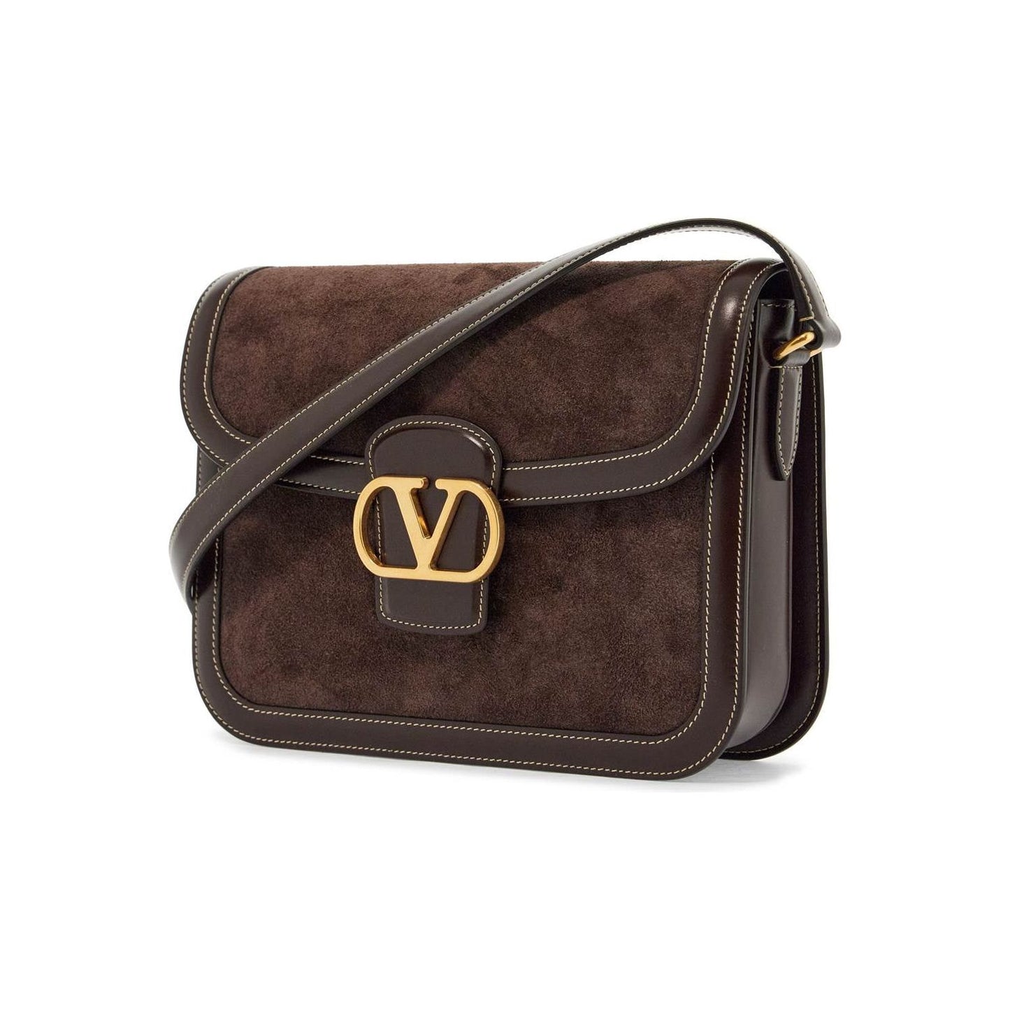 Valentino Garavani shoulder bag in dark brown suede with golden buckle Handbag Valentino Garavani