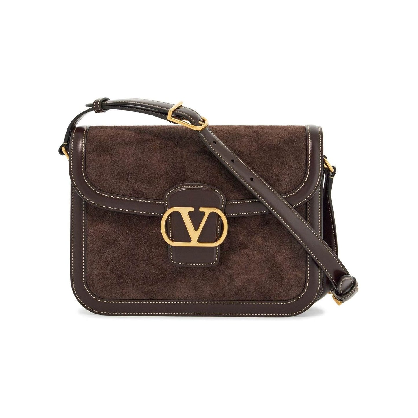 Valentino Garavani shoulder bag in dark brown suede with golden buckle Handbag Valentino Garavani