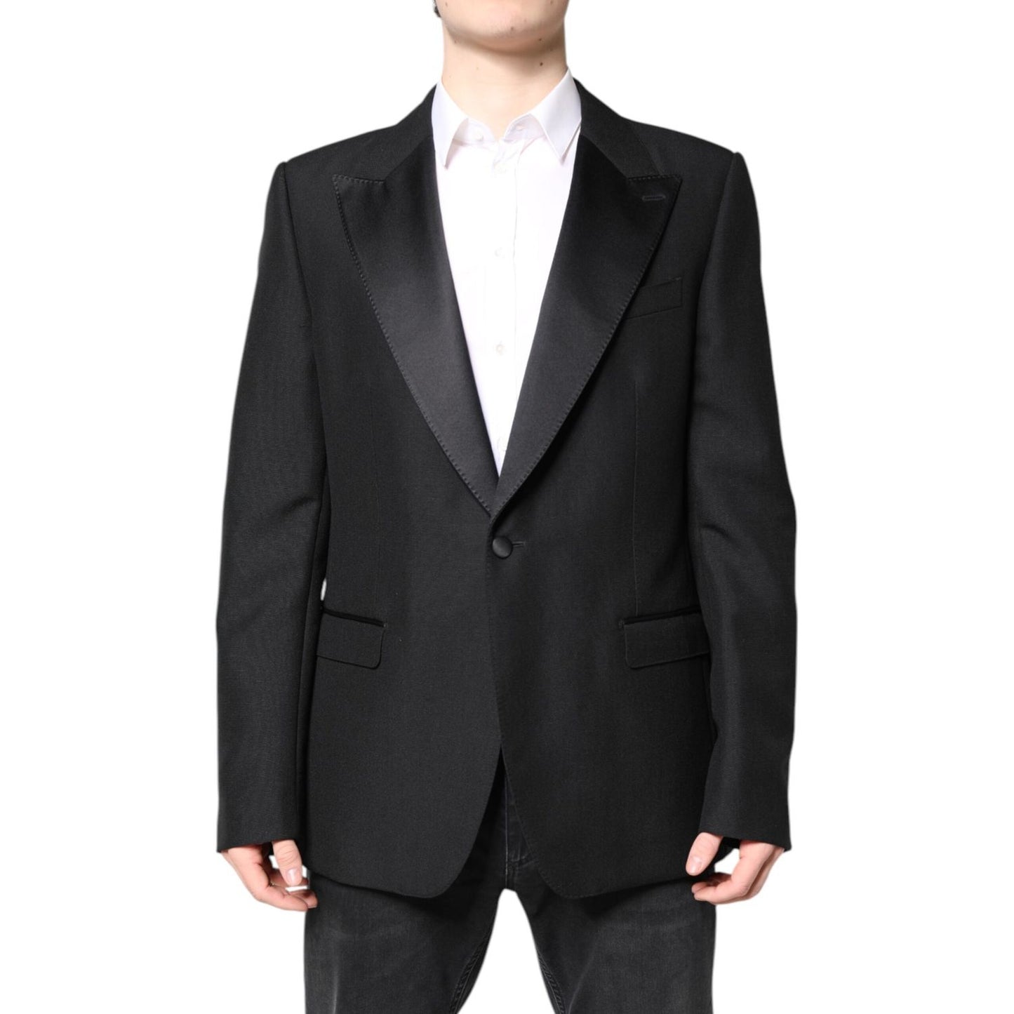 Dolce & Gabbana Black Wool Single Breasted Coat Blazer