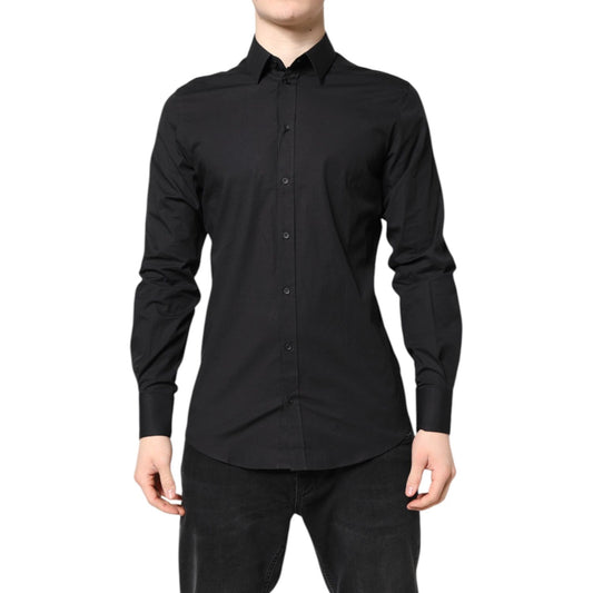 Dolce & Gabbana Black GOLD Cotton Dress Formal Shirt