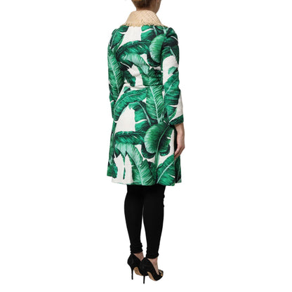 Dolce & Gabbana Multicolor Leaf Print Embellished Trenchcoat Jacket