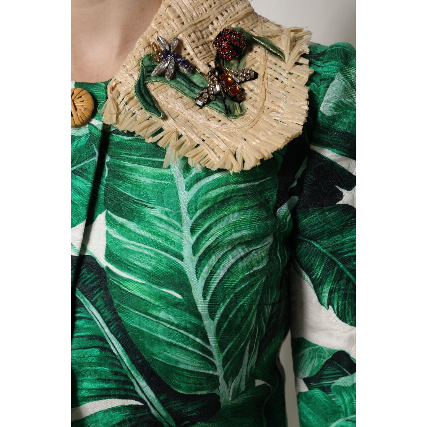 Dolce & Gabbana Multicolor Leaf Print Embellished Trenchcoat Jacket